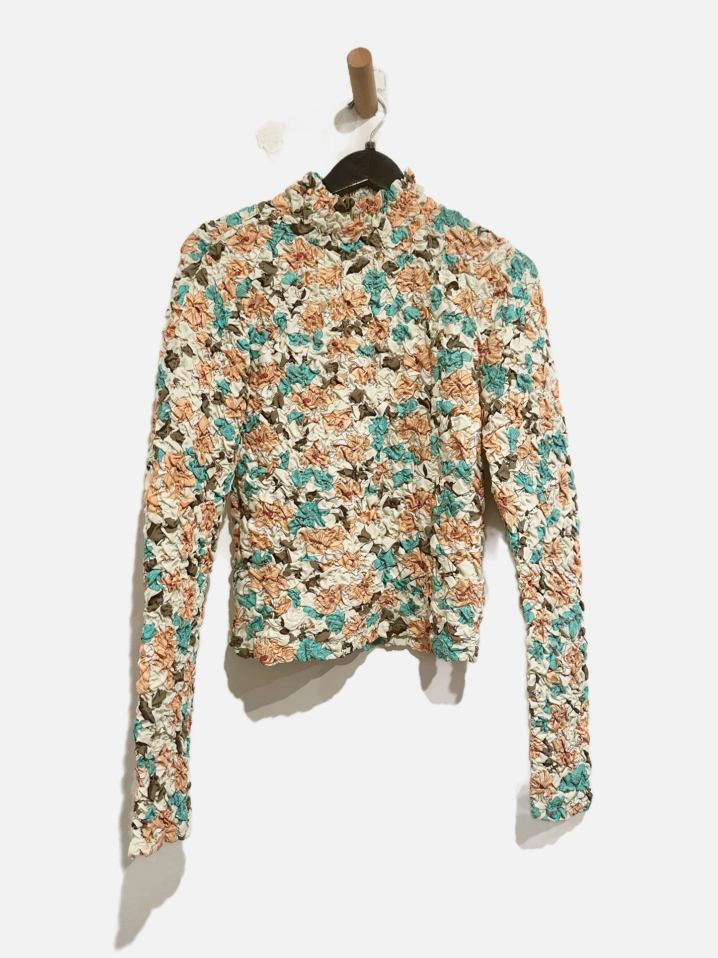 Anthropologie Dolan Left Coast Printed Pebble-Smocked Turtleneck Top - Large