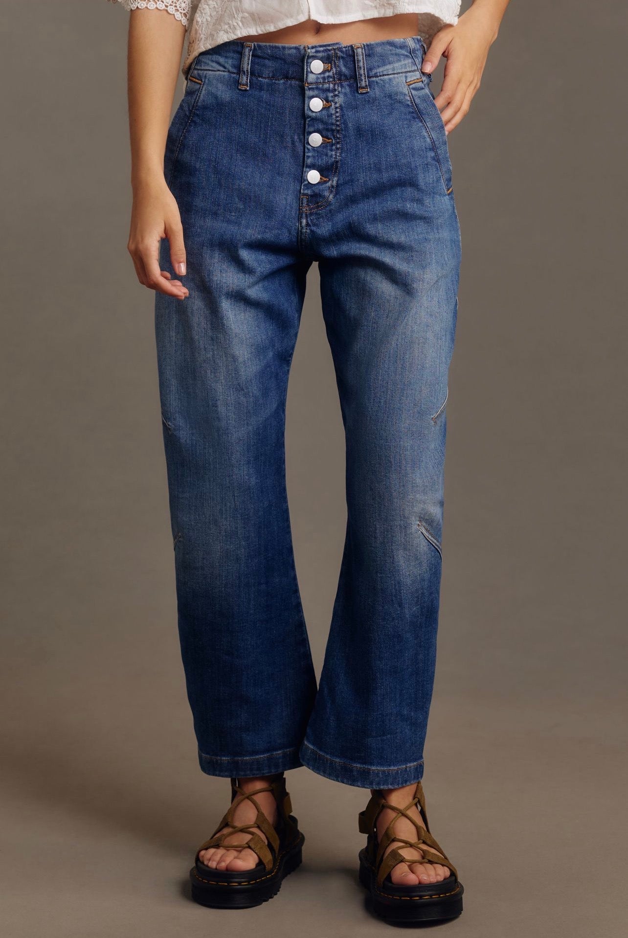 Anthropologie Pilcro The Arin Mid-Rise Button-Front Barrel Pant in Plover Wash - 34T