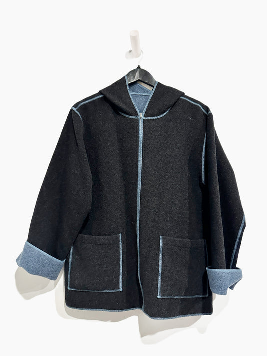 Cabi Black & Blue Wool Blend Zip Up Jacket - Small