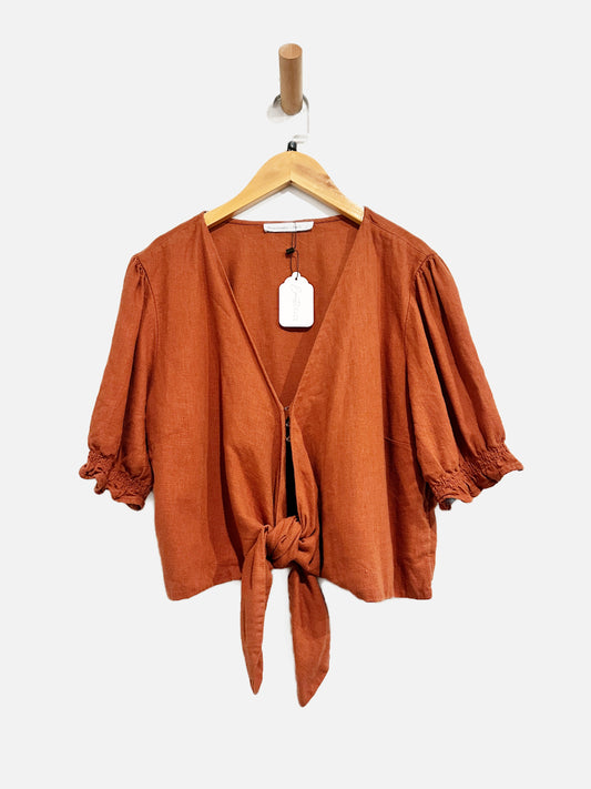 Abercrombie & Fitch Orange Linen Tie Top - Large