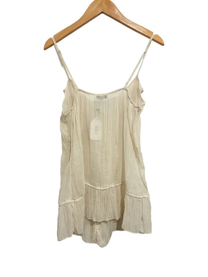 Fang Y2K Sheer Cream Ruffle Tank Top - Medium