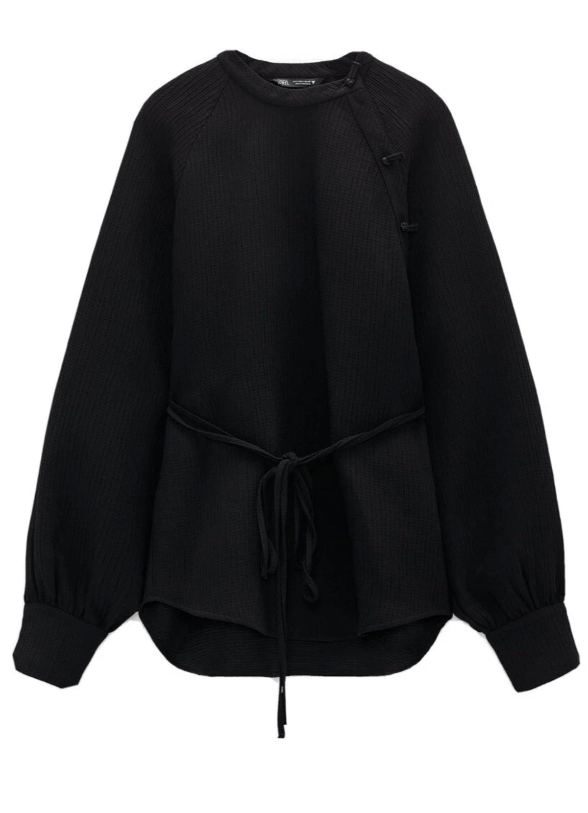 Zara Black Tie Long Sleeve Blouse - Large
