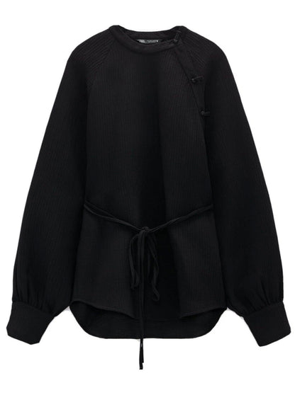 Zara Black Tie Long Sleeve Blouse - Large