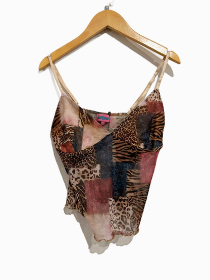 Edikted Mixed Animal Print Mesh Tank Top - Medium