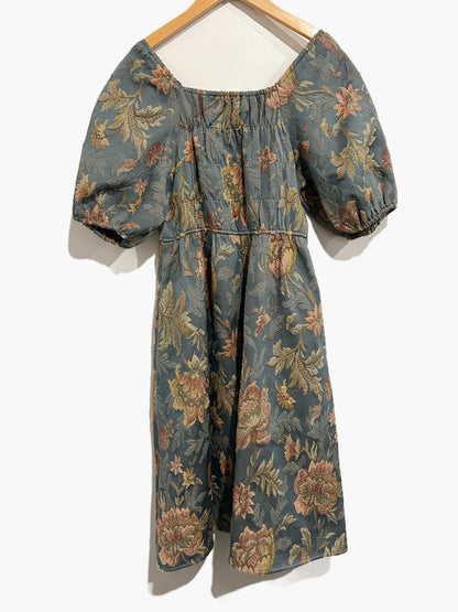 Polagram Embroidered Floral Tapestry Puff Sleeve Dress - Small