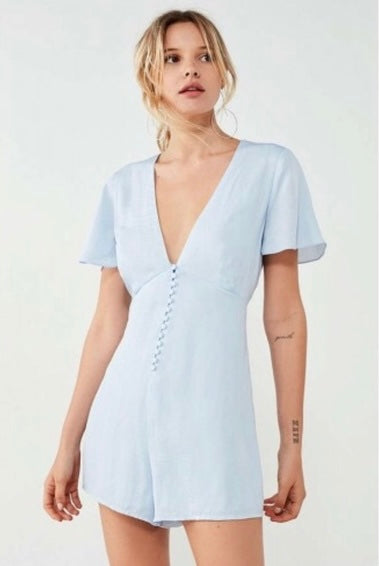 Kimchi Blue Blue Satin SS Romper - Small