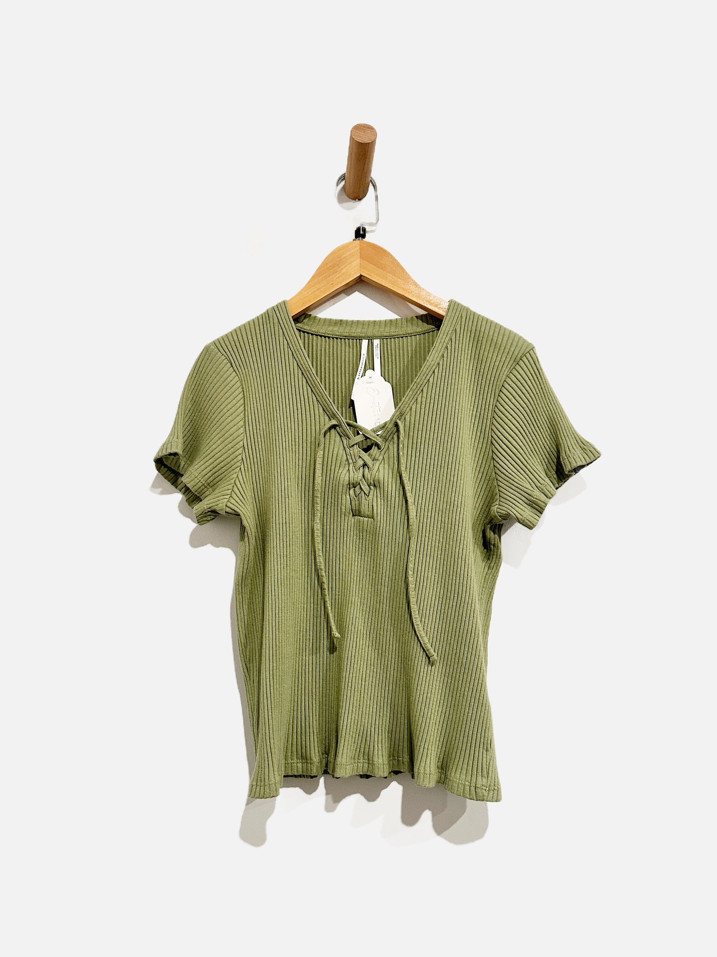 Anthropologie Green Ribbed SS Top - Large