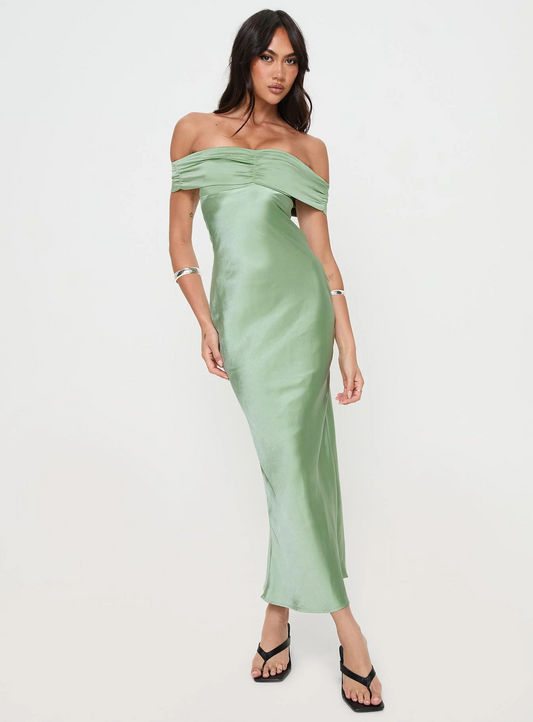 Princess Polly Green Satin Midi Dress - 4