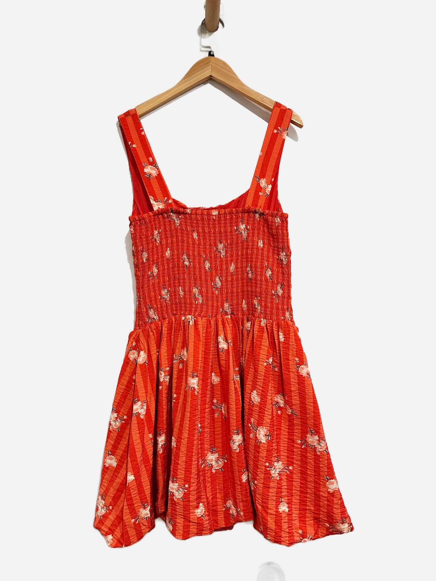 Anthropologie Square-Neck Smocked Mini Dress in Red - Medium