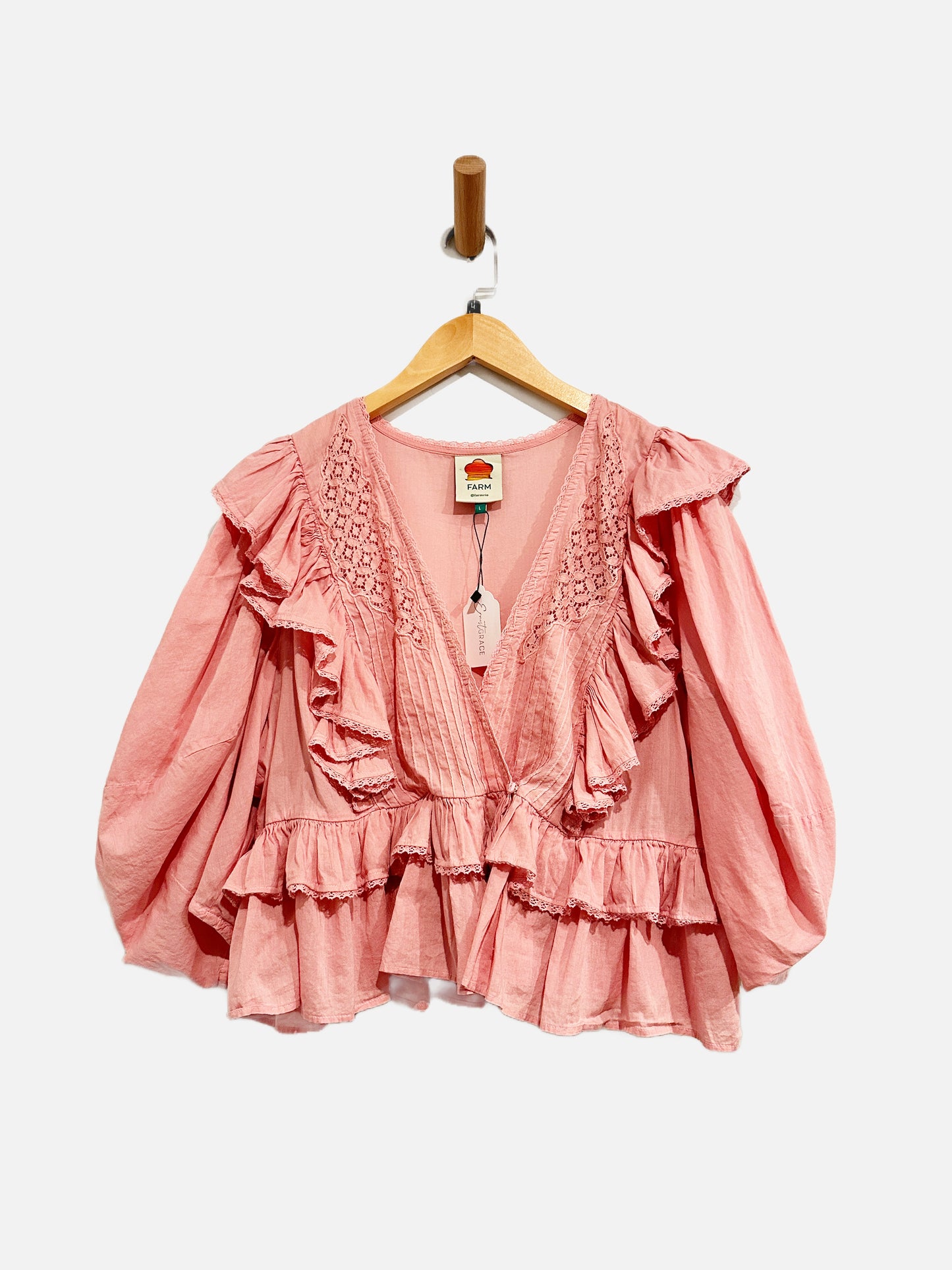 Farm Rio Pink Ruffle Blouse - Large