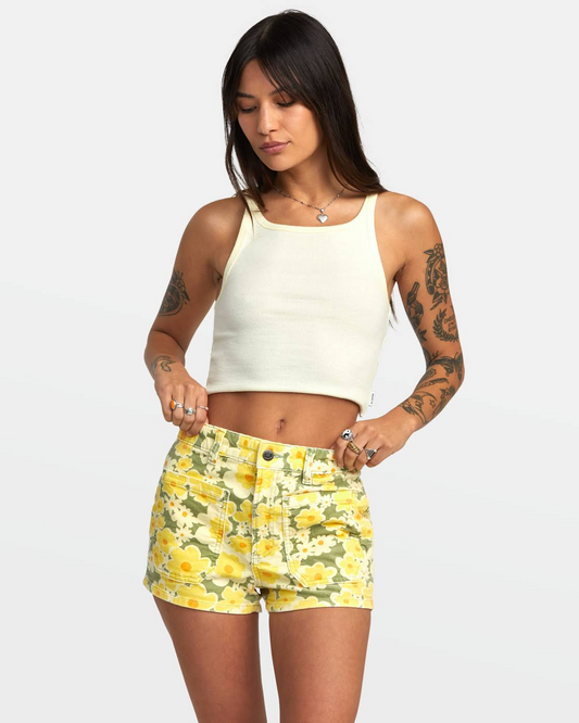 RVCA Green and Yellow Corduroy Floral Shorts - 26