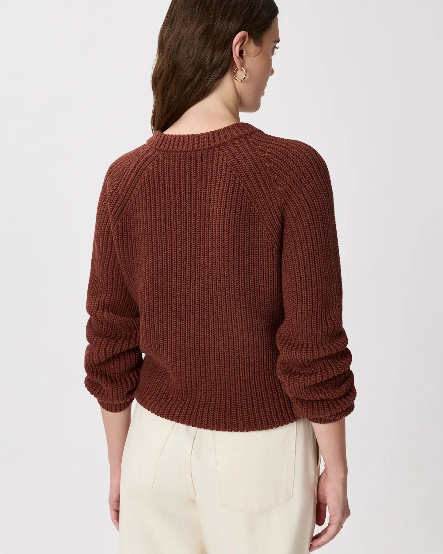 Quince Fisherman Crew Sweater in Redwood Brown - Large