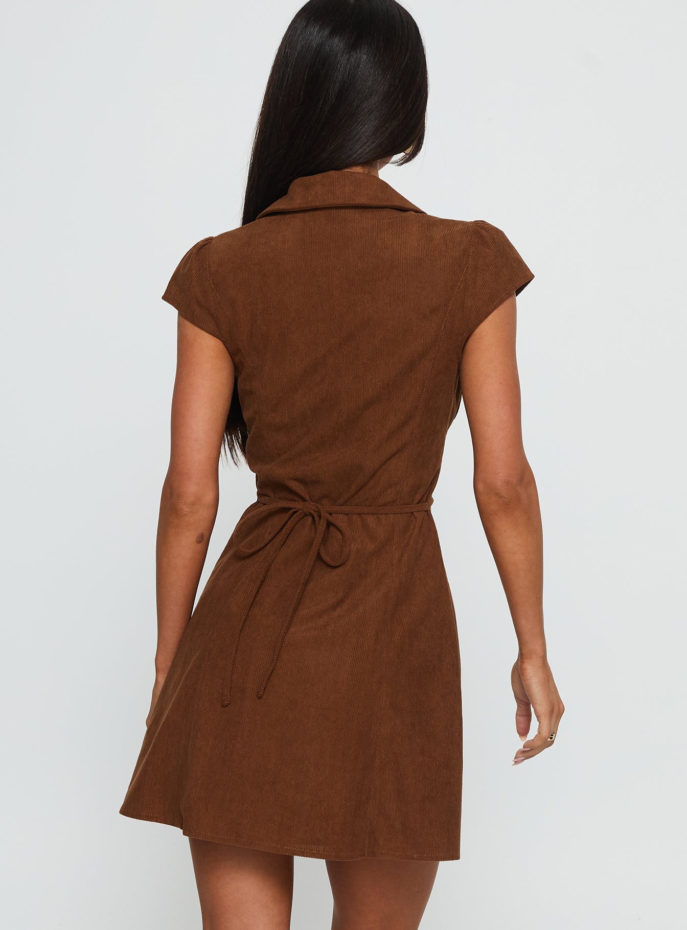 NWT Princess Polly Magdalene Corduroy Button Down Mini Dress in Chocolate - 10