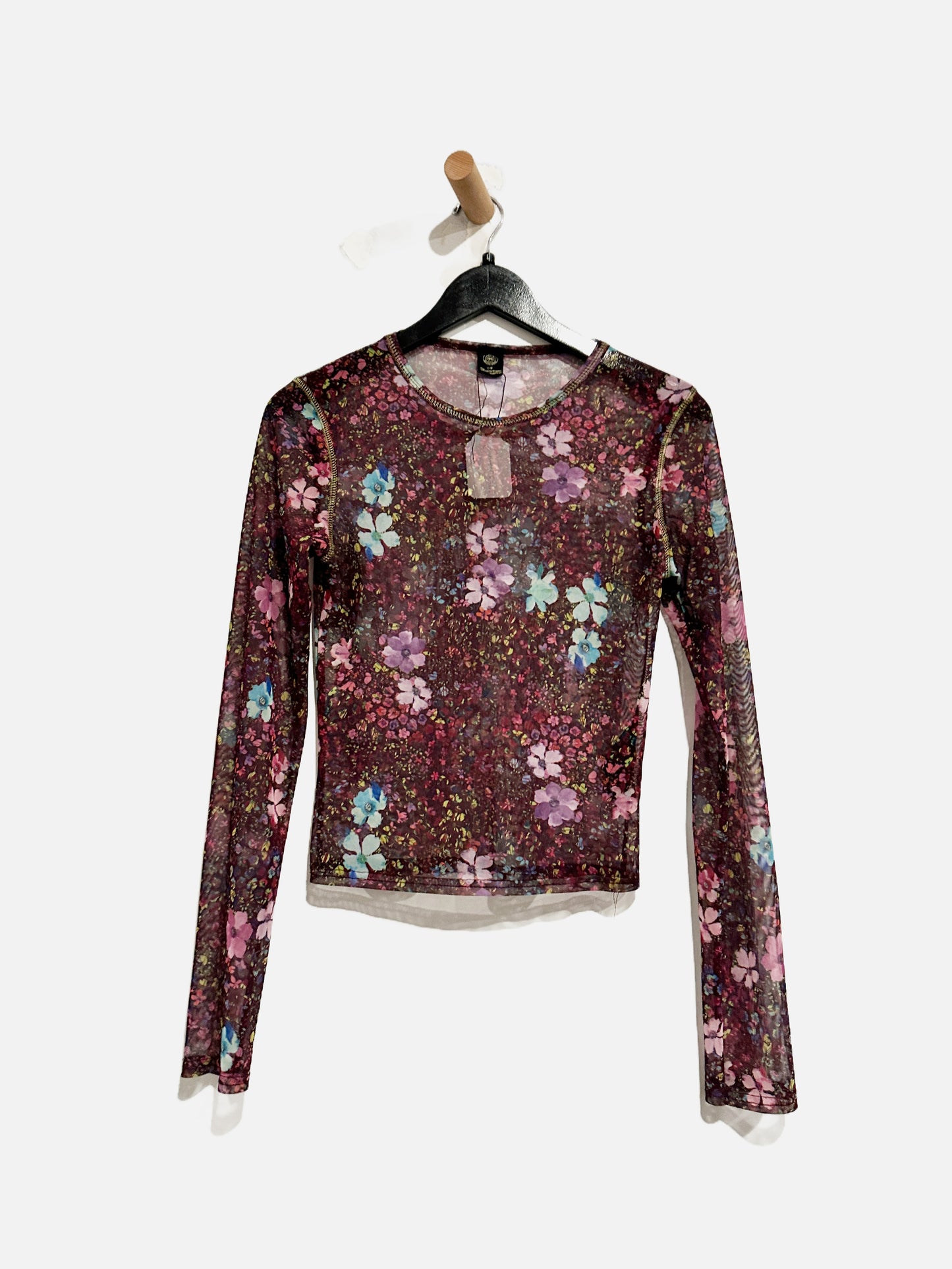 UO Out From Under Purple Sheer Floral Top - Large