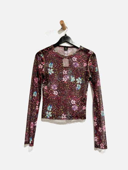UO Out From Under Purple Sheer Floral Top - Large