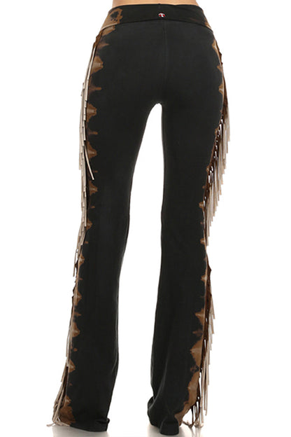 T-Party Black Tie Dye Fringe Knit Pants - Small