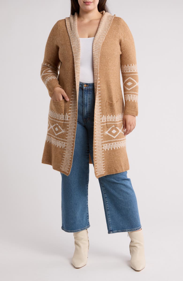 Joseph A NWT Aztec Print Brown and White Hooded Cardigan - Small