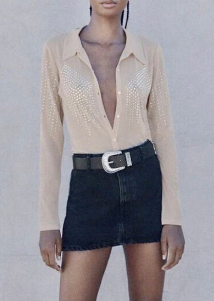 Zara Sheer Rhinestone Button Down - Small