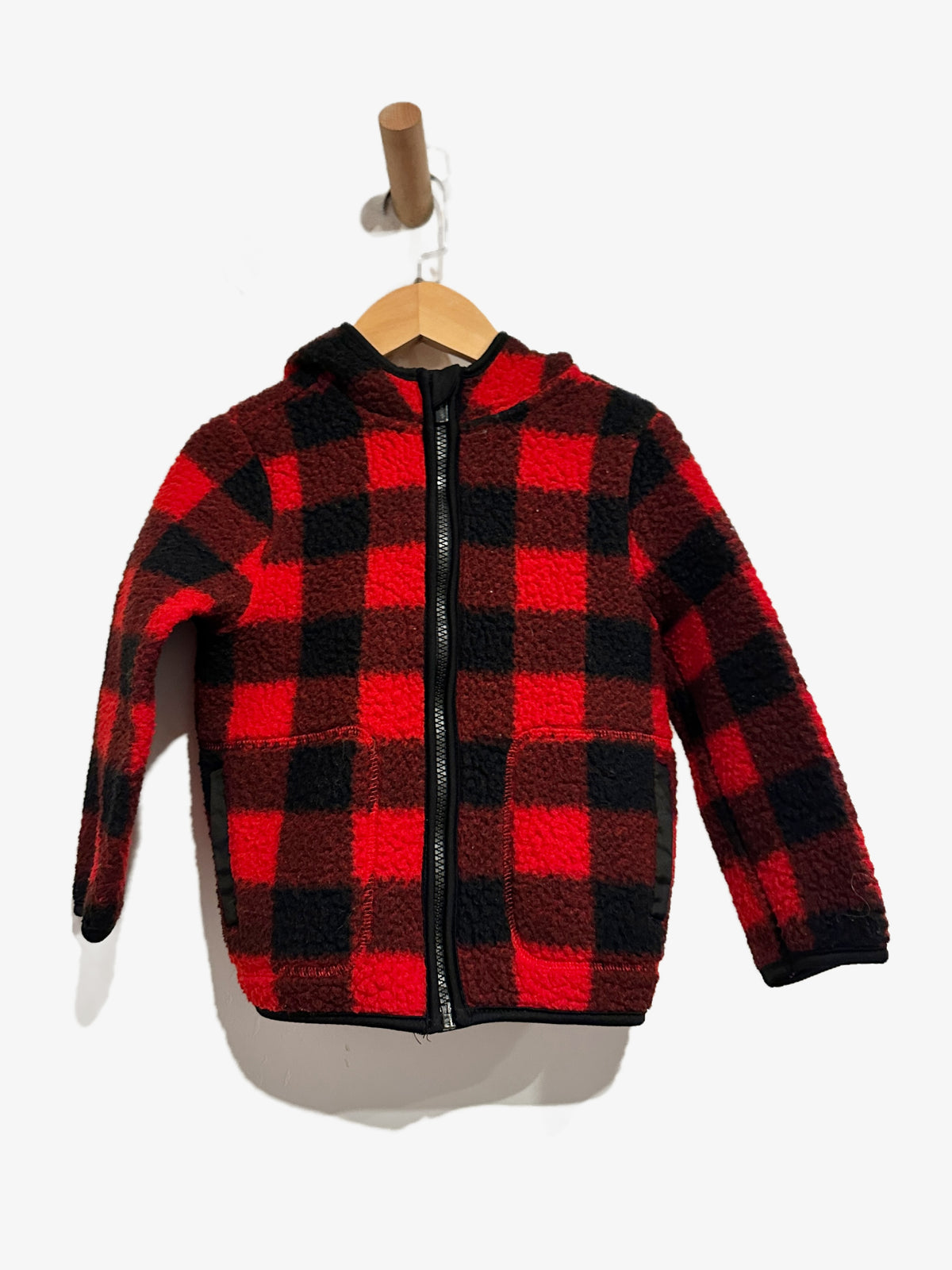 Old Navy Red and White Shearling Zip Up - 4T