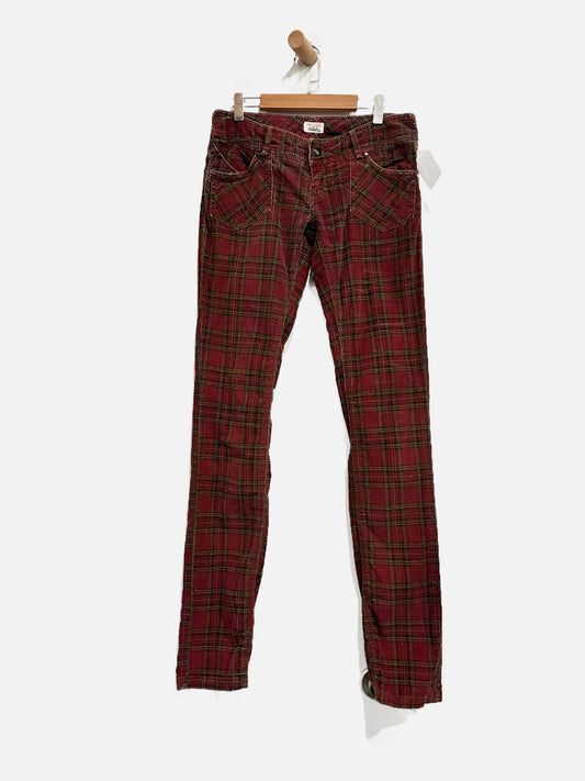 Free People Y2K Red Plaid Low Rise Skinny Jeans - 0