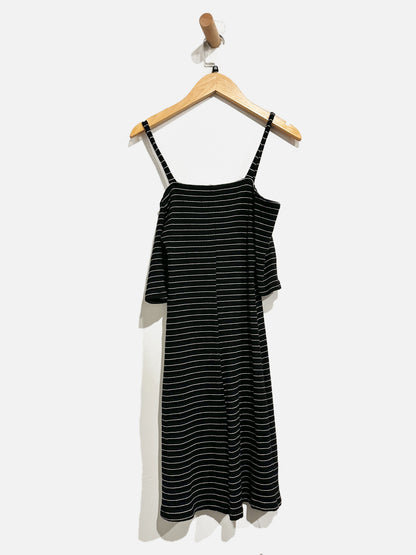 Reformation Black and White Stripe Cold Shoulder Knit Dress - Small