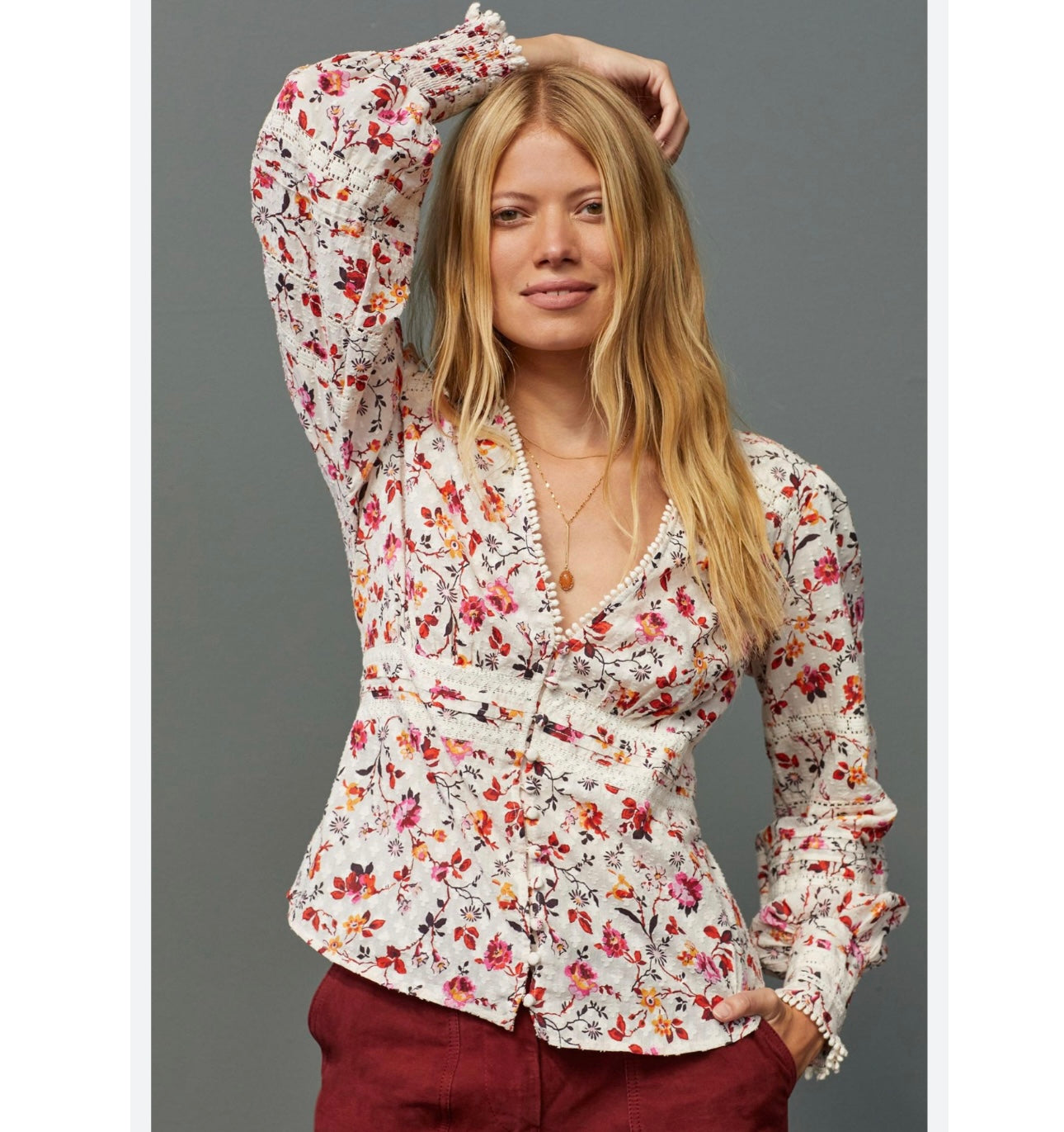 Anthropologie White Floral Blouse - 10