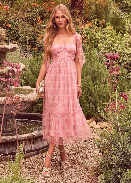Vici Viah Pink Floral Midi Dress - Small