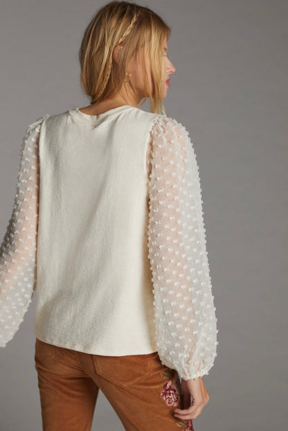 Anthropologie Maeve Textured Sleeve Top in Ivory - Medium