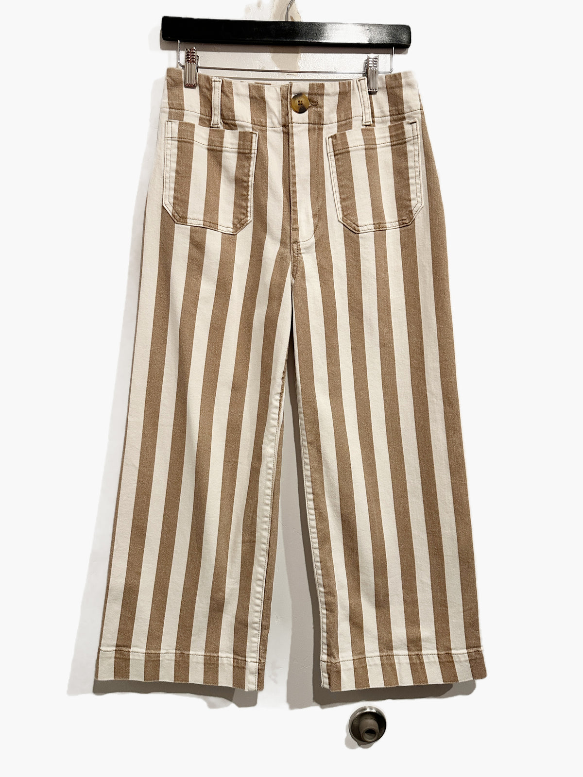 Anthropologie Maeve The Colette Cropped Wide Leg Jeans: Striped Edition in Khaki - 29
