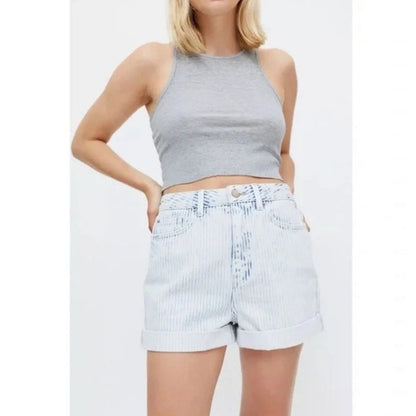 Urban Outfitters BDG High Rise Mom Denim Shorts in Faded Stripe Size 29