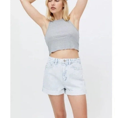 Urban Outfitters BDG High Rise Mom Denim Shorts in Faded Stripe Size 29