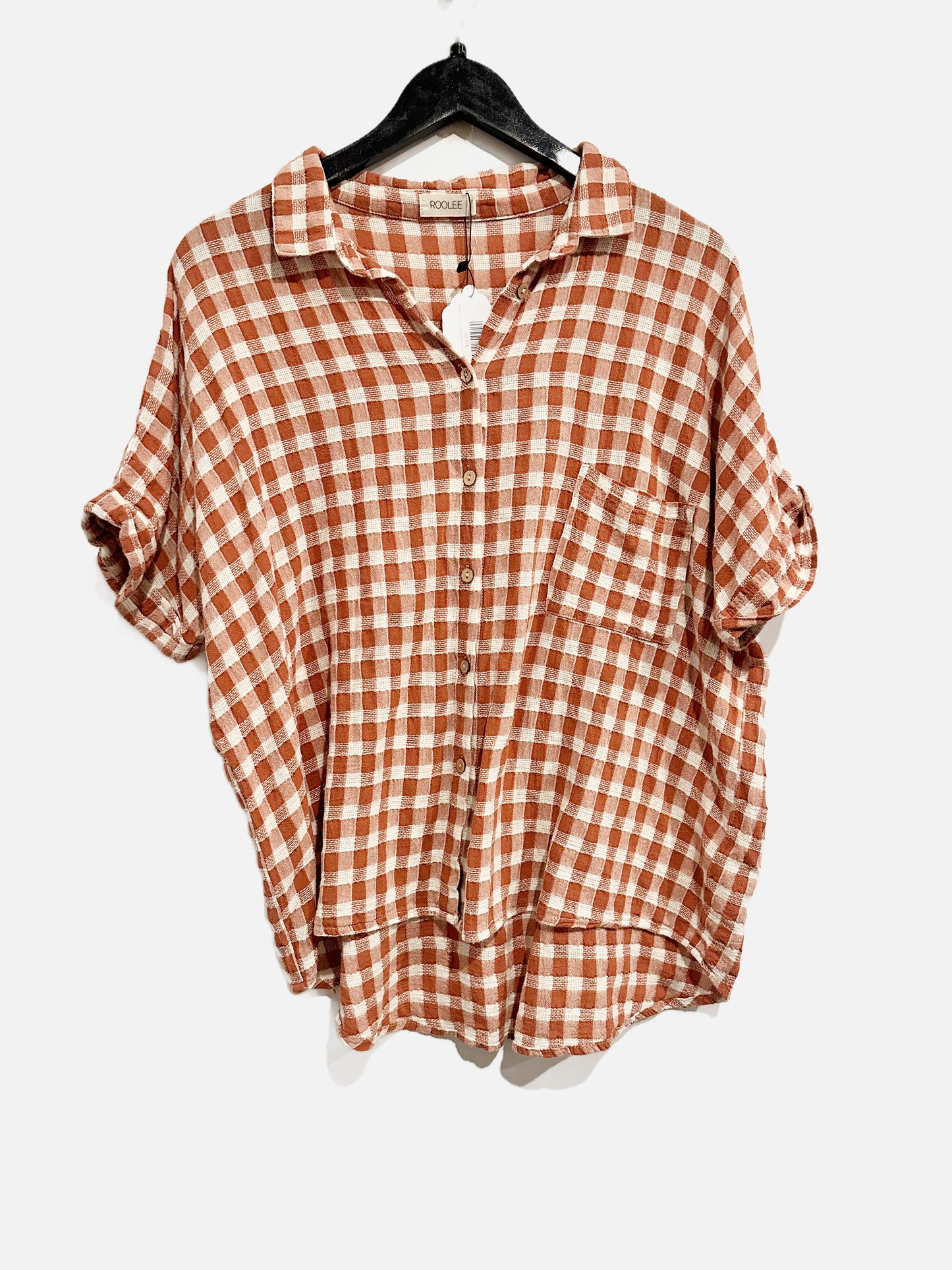 Roolee Red and White Plaid Button Down - Large