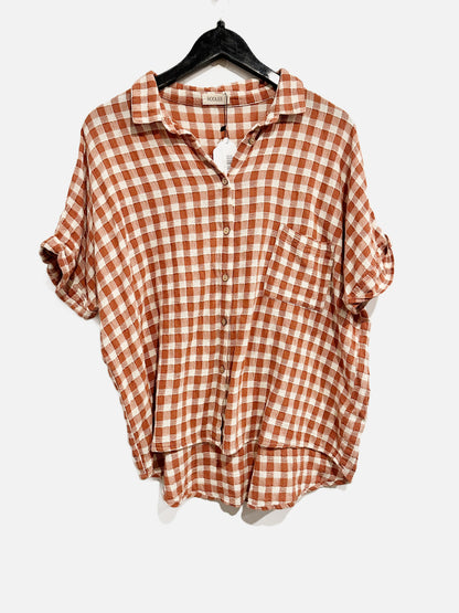 Roolee Red and White Plaid Button Down - Large