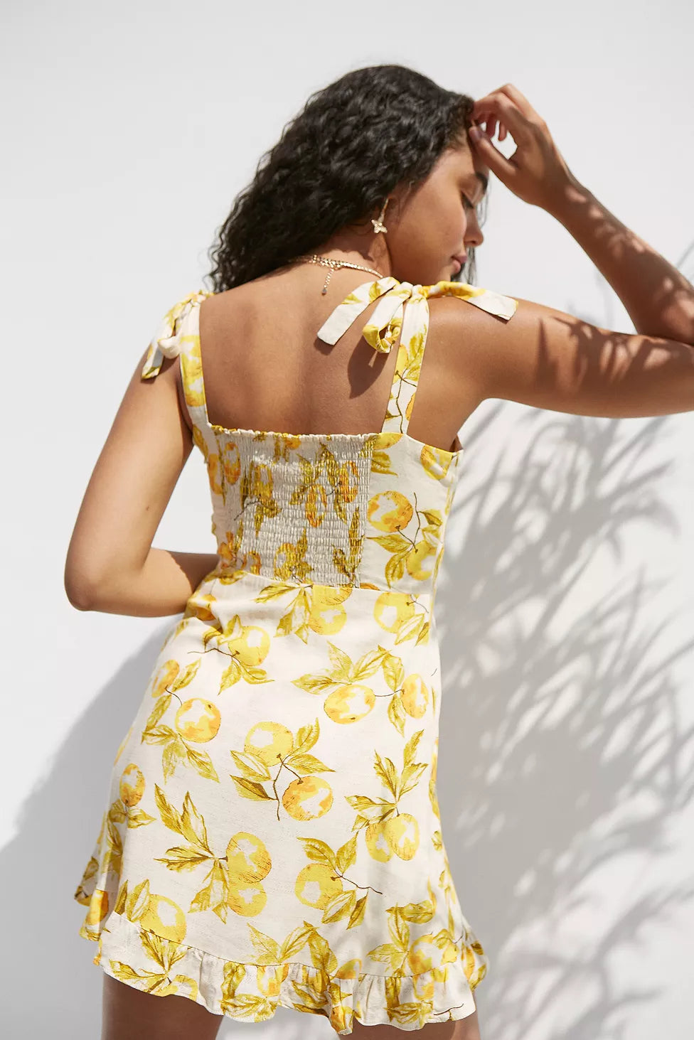 Urban Outfitters Jolene Lemon Print Linen Mini Dress - XS