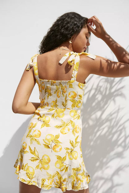 Urban Outfitters Jolene Lemon Print Linen Mini Dress - XS