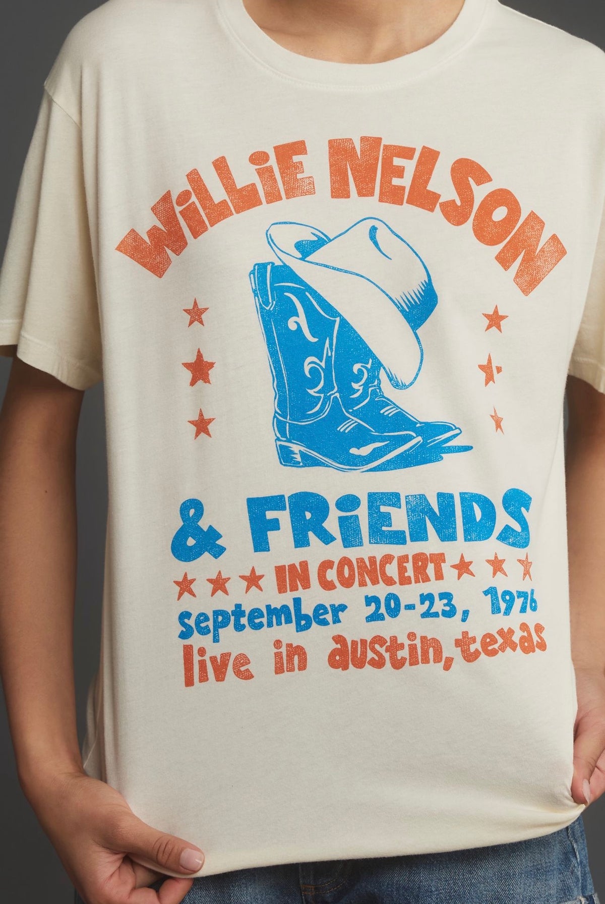 Anthropologie Letluv Willie Nelson & Friends Concert Graphic Tee in Ivory - XL