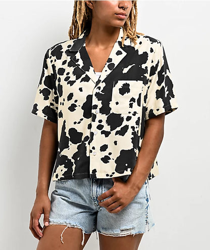 Duvin Black and Cream Cowhide Button Down - Small