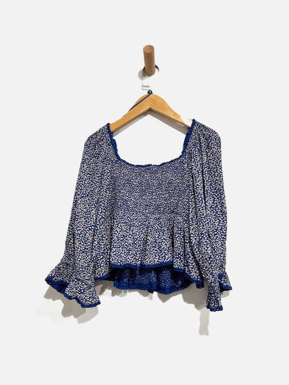 Free People Britnee Blue Floral Crop Blouse - XS