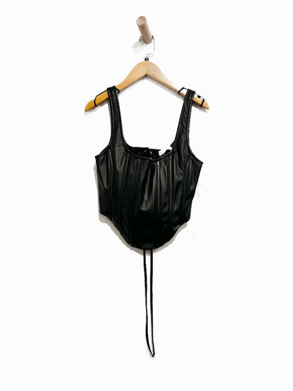 Good American Black Vegan Leather Corset Top - 1