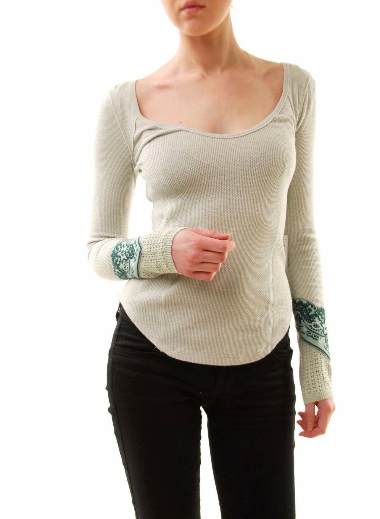 Free People Bandana Cuff Thermal Top in Mint - Medium