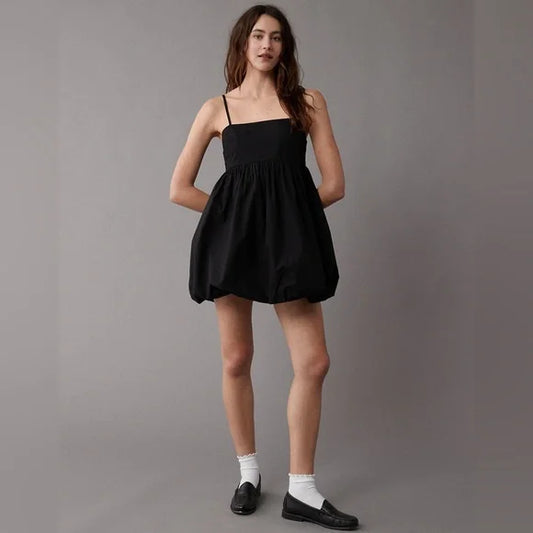American Eagle Poplin Bubble Mini Dress in Black - Large