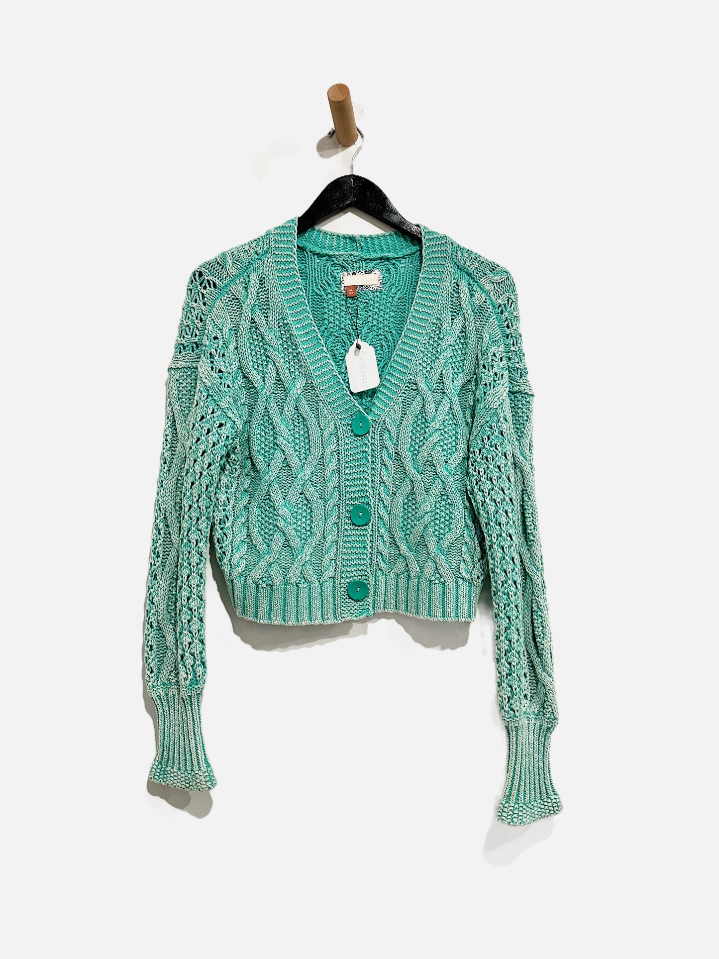 Anthropologie Pilcro Green Cable Knit Sweater - XS