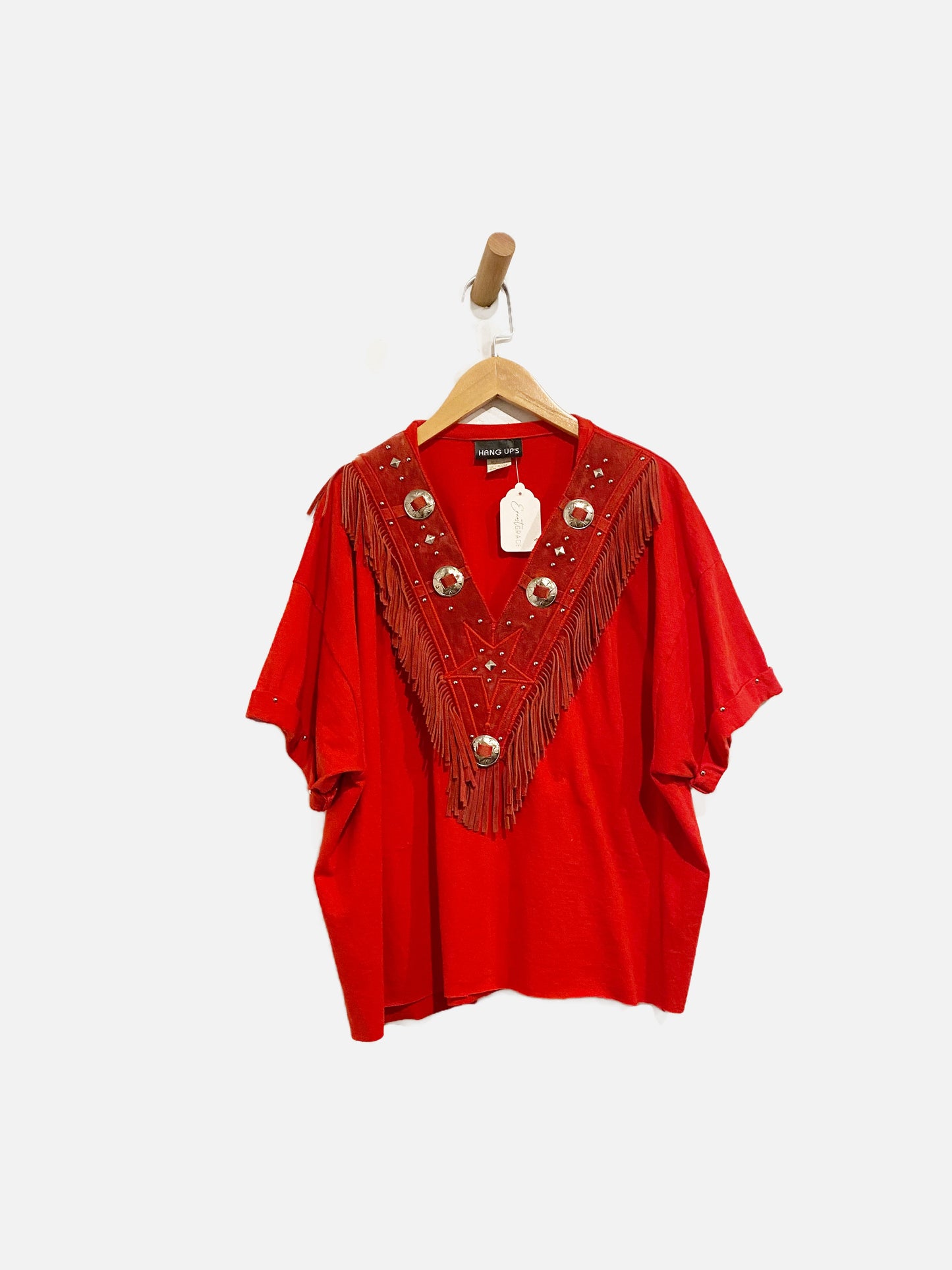 Hang Ups Vintage Red Leather Tassel Tee - 0S