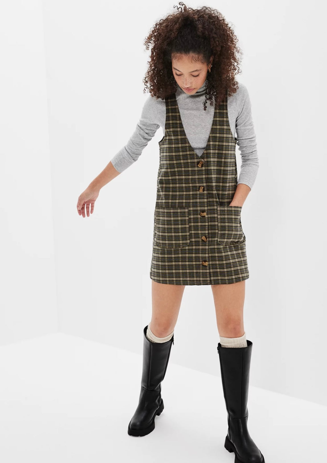 American Eagle Green Plaid Dress - Large