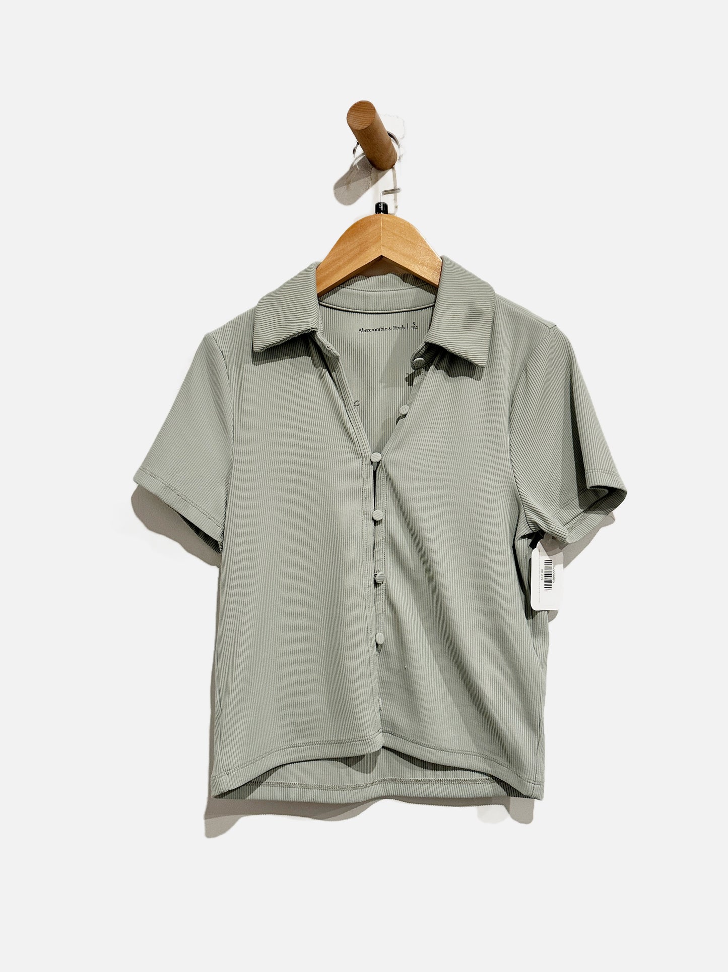 Abercrombie & Fitch Green Ribbed Button Down SS - Small