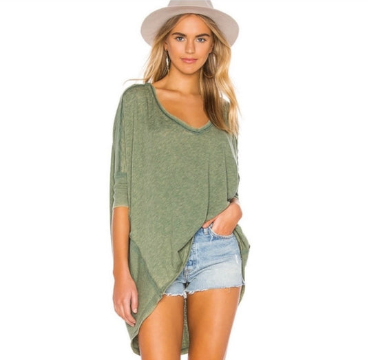 Free People Catch Waves Oversize Green Tee - XS