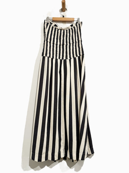 Moon River Stripe Ruched Strapless Midi Dress in Navy/White - Medium