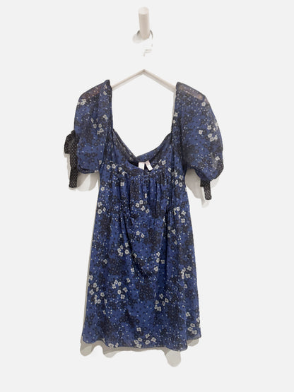 Sweet Pea Blue Floral Mesh Y2K SS Blouse - Medium