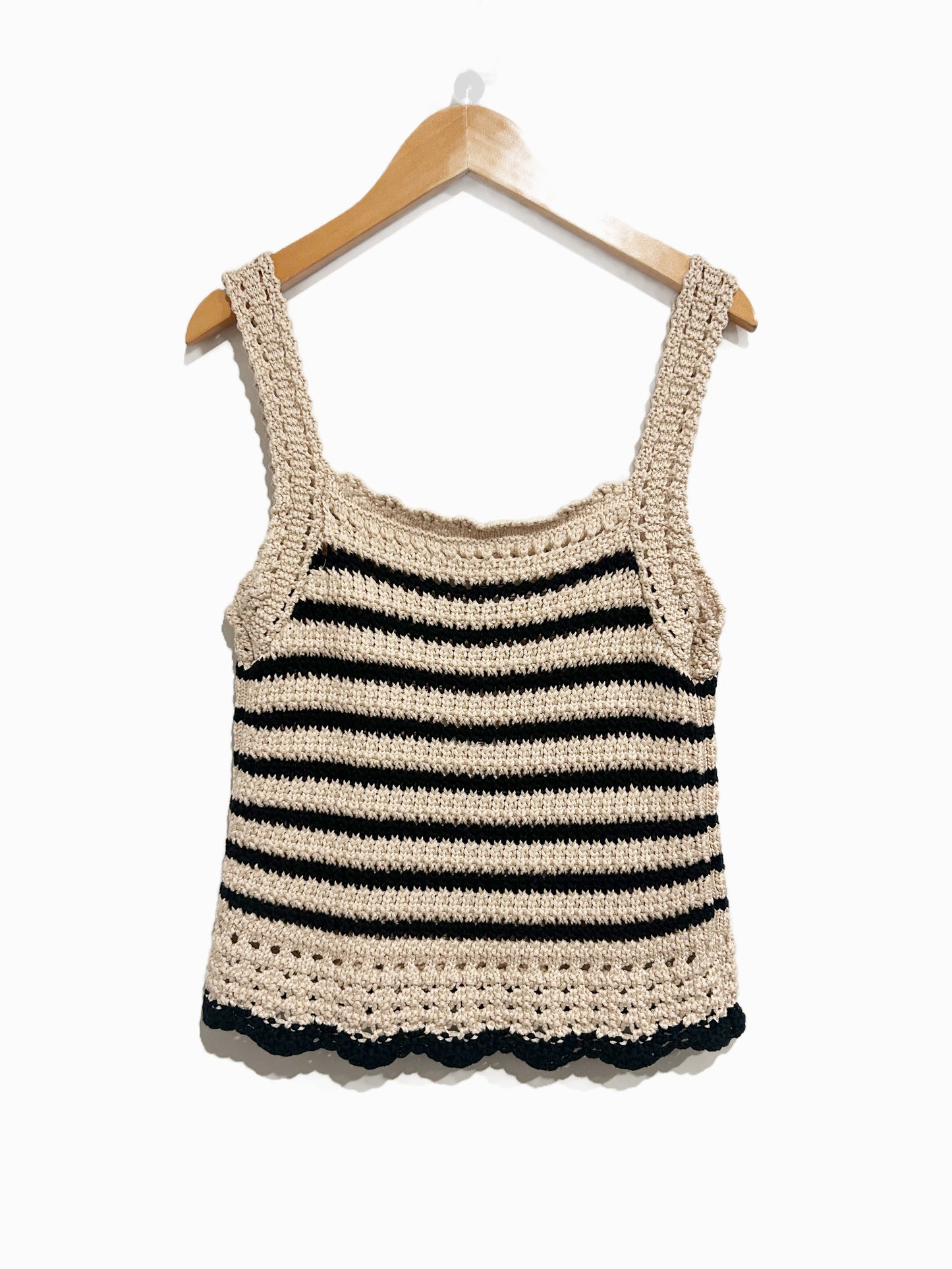 Madewell Crochet-Stitch Cotton Sweater Tank in Natural & Black Stripe - Small
