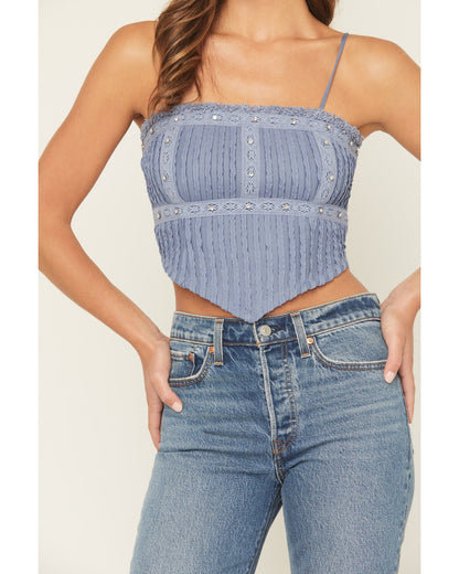 Miss Me Blue Studded Cropped Tank - Small